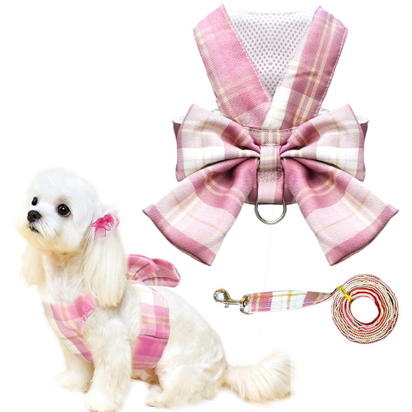 Uetzltb Cute Dog Harness And Leash Set With Bow Tie Soft Mesh Plaid Girl Puppy Harness No Pull Pet Cat Dog Vest Harness For Small Dogs Chihuahua Rabbit Outfit (PinkXl)