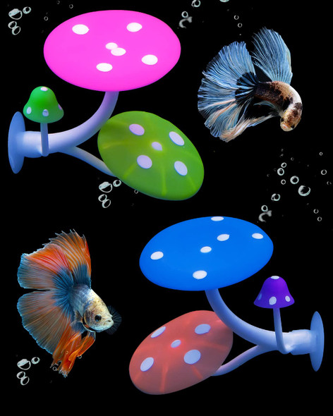 Uniclife Betta Mushroom Hammock Soft Aquarium Rest Bed Fish Breeding Playing Pad With Suction Cup Silicone Ornament Decoration Colorful Lifelike Decor For Fish Tank Landscape 2 Pack