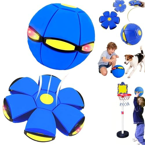 Uniqus 2-In-1 Magic Ball Toy - Transforming Led Bouncing Ball & Flying Saucer With 6 Colorful Lights - Glowing Boomerang Sphere For Outdoor Family Fun And Kids Games (Blue)