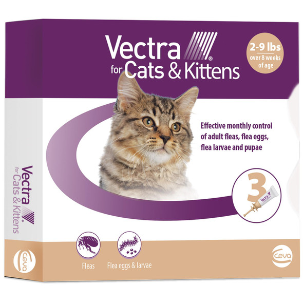 Vectra For Cats & Kittens Flea Treatment & Prevention For Small Cats (2-9 Lbs.) 3-Month Supply