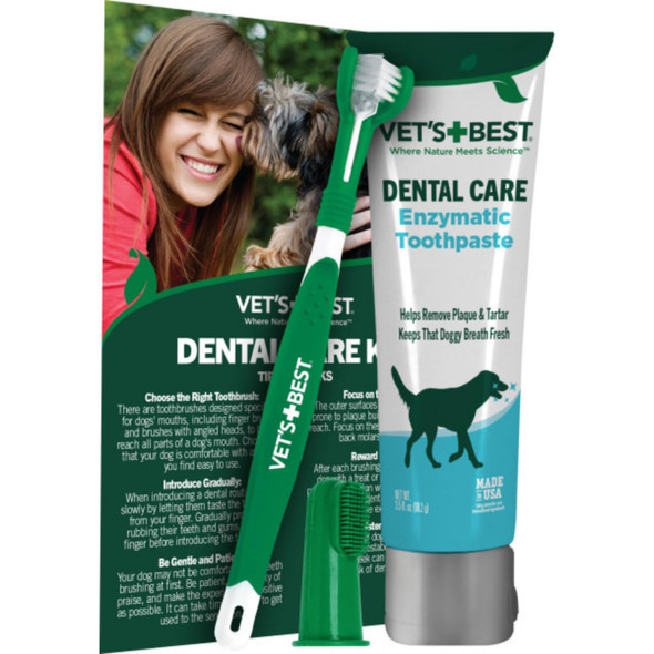 Vet'S Best Dog Toothpaste & Dog Toothbrush Dental Kit Plaque Remover For Teeth Whitens Teeth Freshens Canine Breath Veterinarian Formula Finger Toothbrush Included