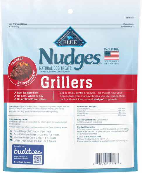 Blue Buffalo Nudges Grillers Natural Dog Treats, Steak, 16oz Bag