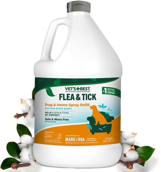 Vet'S Best Natural Flea And Tick Easy Spray For Dogs Cotton Spice Scent Natural Flea & Tick Prevention Kills Pests On Contact Plant-Based Formula Made In Usa 14 Oz