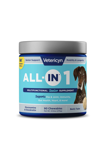 Vetericyn All-In 1 Multifunctional Dog Supplement Digestive Enzymes + Glucosamine And Chondroitin For Bone And Joint Support + Vitamins Antioxidants Prebiotics Probiotics And Omegas. 90 Count