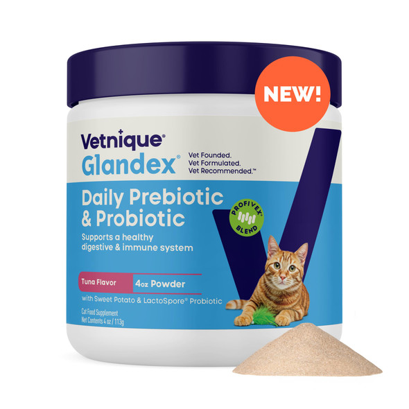 Vetnique Glandex Feline Anal Gland Or Daily Probiotic Fiber Supplement Powder For Cats With Digestive Enzyme Probiotics And Pumpkin Vet Recommended For Healthy Bowels (4Oz Anal Gland Powder - Tuna)