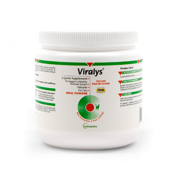 Vetoquinol Viralys Daily L-Lysine Powder For Cats And Kittens Fish Flavored Lysine Supplement For Cats And Kittens To Support Immune Health Normal Eye Function And Respiratory Health 100Gm