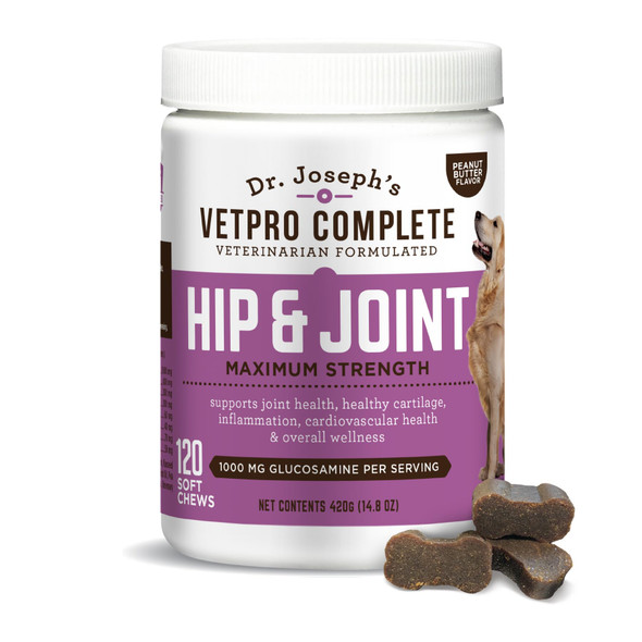 Vetpro Complete Dr. Joseph'S Dog Hip & Joint Supplement For Arthritis Pain Relief High-Strength Glucosamine & Chondroitin Chews For Senior Dogs Vet Formulated Daily Treats Chicken Flavor 120 Ct