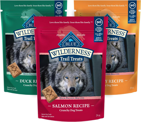 Blue Buffalo Wilderness Trail Treats Crunchy Dog Biscuits Variety Pack, Grain- and High-Protein Dog Treats Made with Natural Ingredients, Duck, Turkey & Salmon Recipes, 10-oz. Bag (3 Pack) Blue Buffalo Wilderness Trail Treats Crunchy Dog Biscuits Variety Pack, Grain- and High-Protein Dog Treats Made with Natural Ingredients, Duck, Turkey & Salmon Recipes, 10-oz. Bag (3 Pack)