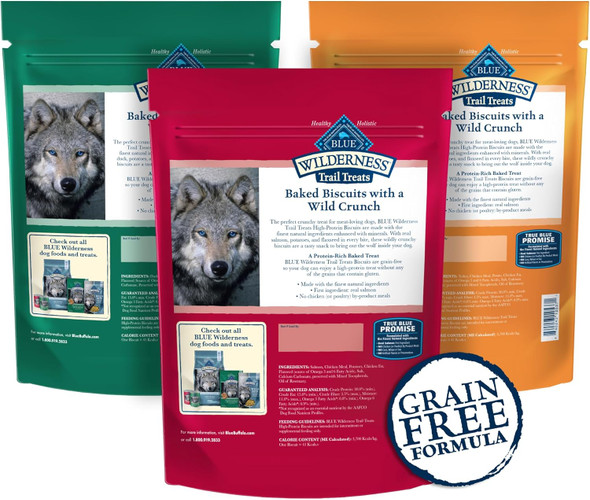 Blue Buffalo Wilderness Trail Treats Crunchy Dog Biscuits Variety Pack, Grain- and High-Protein Dog Treats Made with Natural Ingredients, Duck, Turkey & Salmon Recipes, 10-oz. Bag (3 Pack) Blue Buffalo Wilderness Trail Treats Crunchy Dog Biscuits Variety Pack, Grain- and High-Protein Dog Treats Made with Natural Ingredients, Duck, Turkey & Salmon Recipes, 10-oz. Bag (3 Pack)