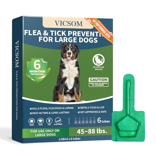 Vicsom Flea And Tick Prevention For Dogs 6 Months Supply Dog Flea And Tick Treatment Up To 45 To 88 Lbs Waterproof Topical Flea Treatment For Large Dogs - Fast-Acting Flea Tick And Mosquito Repellent