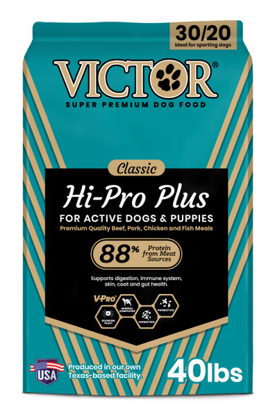 Victor Super Premium Dog Food Hi-Pro Plus Dry Kibble High Protein Dog Food With 30% Protein Beef Chicken Pork Fish Meals Gluten - For High Energy And Active Dogs & Puppies 30Lbs