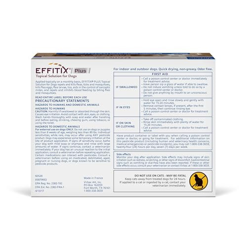 Effitix Plus Topical Solution For Dogs - Waterproof Dog Flea And Tick Treatment For X-Large Dogs (89-132Lbs) 3 Doses By Virbac