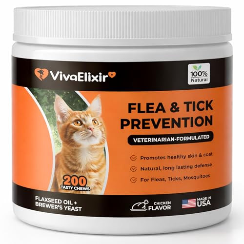 Vivaelixir Flea And Tick Prevention For Cats Cat Flea & Tick Control Supplement With Skin & Coat Support Natural Formula For Fleas Immune & Digestive Support 200 Chews