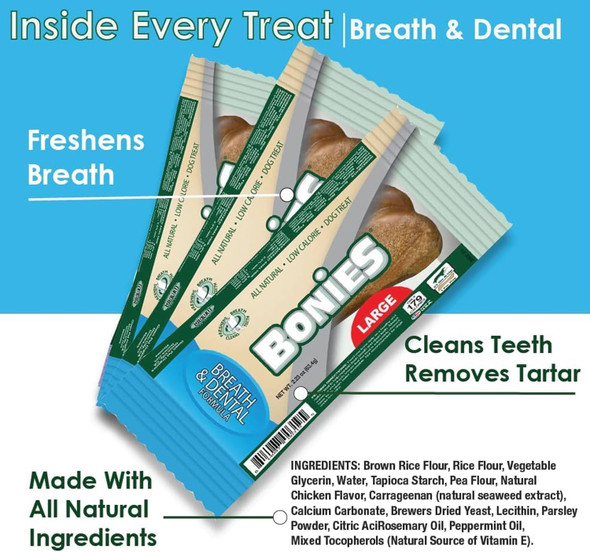 Bonies Natural Breath and Dental Formula Medium-Sized Single Bone - All-Natural Ingredients, Fresh Breath, Cleans Teeth, Low Calories, Chicken Flavor, 1 Bone Bonies Natural Breath and Dental Formula Medium-Sized Single Bone - All-Natural Ingredients, Fresh Breath, Cleans Teeth, Low Calories, Chicken Flavor, 1 Bone