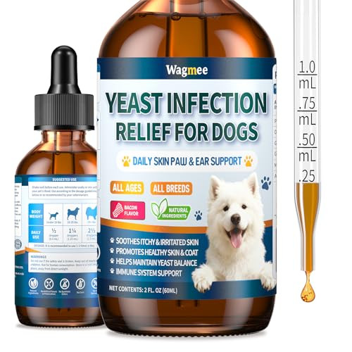 Wagmee Natural Yeast Relief For Dogs Supports Itch & Allergy Relief Eases Ear Paw Discomfort For Dog Supports Immune System Yeast Inflammation 60Ml Bacon Flavor