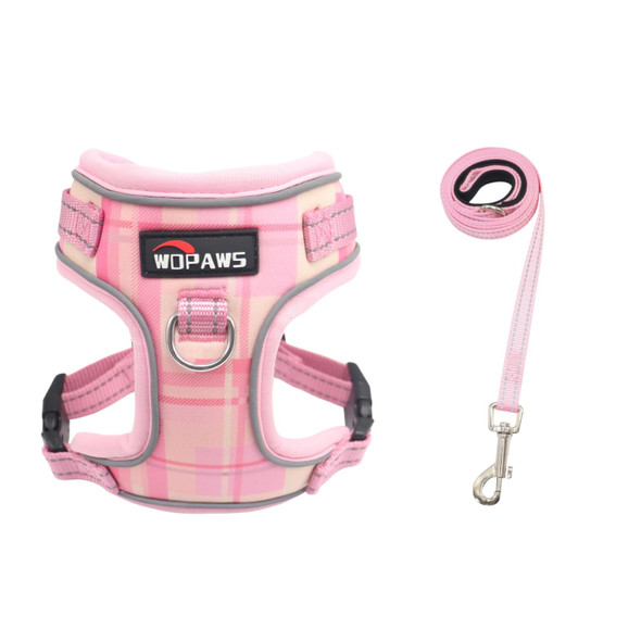 Wdpaws No Pull Dog Harness And Leash Set-Reflective Plaid Design Adjustable & Comfortable With Front D Ring For Small Medium Dogs (Xs Pink Plaid)