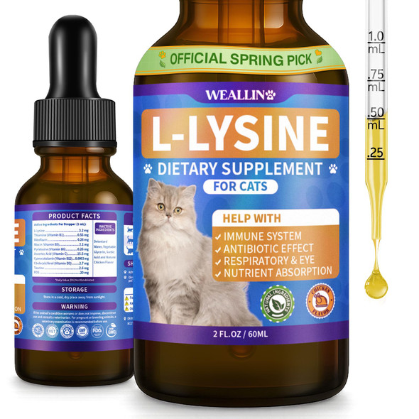Weallin L-Lysine Supplement For Cats Immune Support For Cats Support For Feline Respiratory Sneezing Runny Nose Eye Function Helps Strengthen Natural Defenses Chicken Flavor (1Pc)