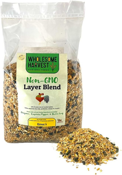 Wholesome Harvest Non-Gmo Whole Grain Layer Blend 16% - Chicken Feed For Laying Hens And Ducks - Includes Essential Oils Herbs Oyster Shells Vital Minerals And Omega 3 10Lb
