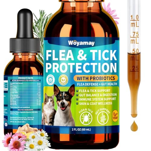 Woyamay Flea Defense + Probiotic Support Drops Natural Flea And Tick Prevention For Dogs And Cats Cat & Dog Flea Treatment & Probiotics Drop Dual-Function Flea Prevention Drops Chicken Flavor