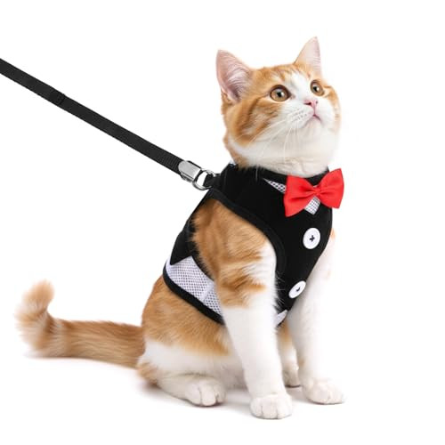 Ybeaty Cat Harness Leash Set For Walking Soft Adjustable Cats Vest Harnesses Escape Proof Comfortable Breathable Mesh Kitten Anti-Escape Leash Chest Harness Easy To Wear For Outdoor Travel