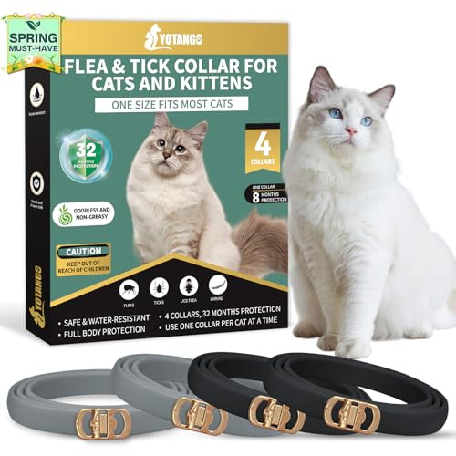 Yotango 4 Pack Flea Collar For Cats 32 Months Flea And Tick Prevention For Cats Waterproof Cat Flea Collar Cat Flea And Tick Treatment Adjustable Flea And Tick Collar For Cats Kittens-Black&Gray