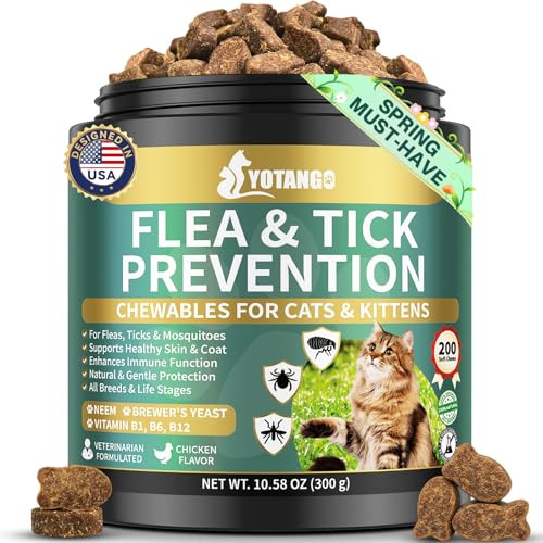 Yotango Natural Flea Treatment For Cats Chewables 200 Soft Treats Flea And Tick Prevention For Cats Oral Flea Supplement For Kitten Cat Cat Flea And Tick Treatment Skin & Coat Support - All Breeds & Ages