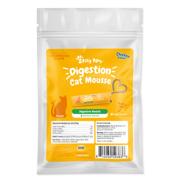 Zesty Paws 8-In-1 Multivitamin Cat Vitamins & Supplements Mousse - Cat Vitamins For Indoor Cats - Healthy Treat Squeeze Up For Gut Immune Heart Skin & Coat Support - Chicken 14Ct
