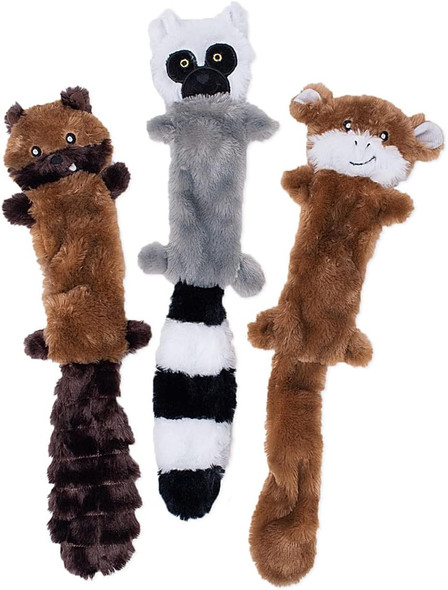 Zippypaws Skinny Peltz - No Stuffing Dog Toy Pack To Keep Them Busy For Medium And Large Dogs Squeaky Pet Toys Unstuffed Chew Toys Soft Plush Variety Pack Fox Raccoon And Squirrel - 18"