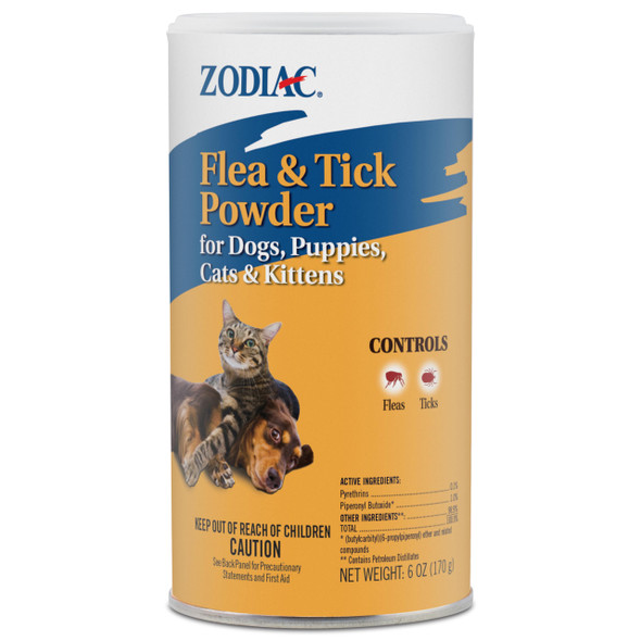 Zodiac Flea & Tick Powder For Dogs Puppies Cats & Kittens Beige Small