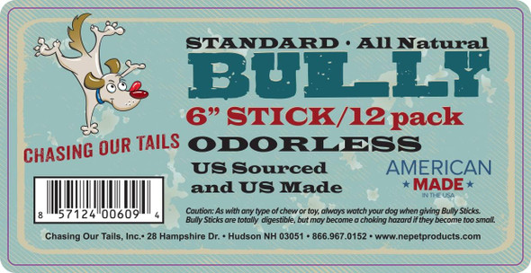 6094 Standard Odorless Pet Bully Stick (12 Pack), 6"