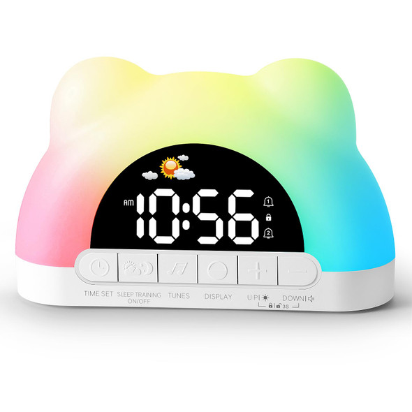 Hournor Kids Alarm Clock Ok to Wake Alarm Clock for Kids Toddlers Sleep Training Clock with 12 Colors Night Light for Bedroom Sound Machine Birthday Gift for Boys Girls Children(Adapter Include)