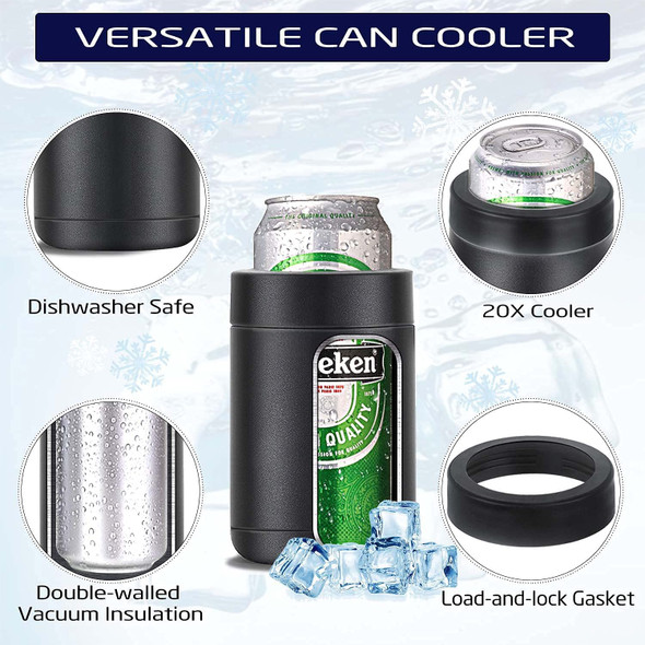 Stepstall Beer Gifts for Men Beer Bottle and Can Cooler with Beer Opener 12 oz. Slim Can Beer Bottle Insulators Holder Vacuum Insulated Double Walled Stainless Steel(Matte Black)