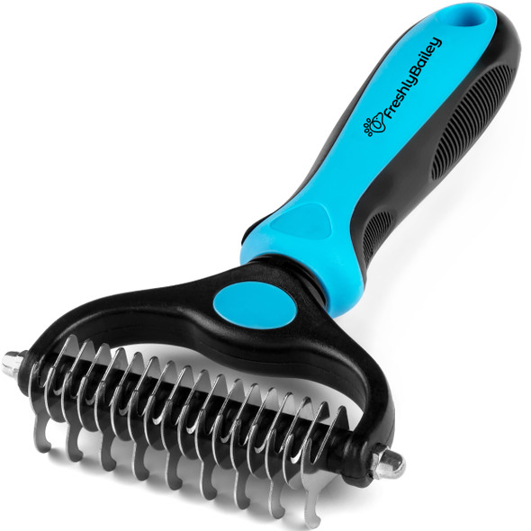 Freshly Bailey Dematting Comb for Cats and Dogs Mat Remover and Deshedding Grooming Tool Safe Detangler for Matted Fur Double Sided Undercoat Rake