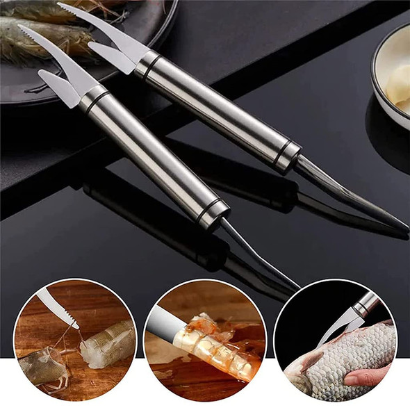 Aynuma 5 in 1 Multifunctional Shrimp Line Fish Maw Knife 2Pack Deveiner Knife Tool and Peeler Stainless Steel Scale Remover Kitchen Shrimp Duck Intestine Cleaner