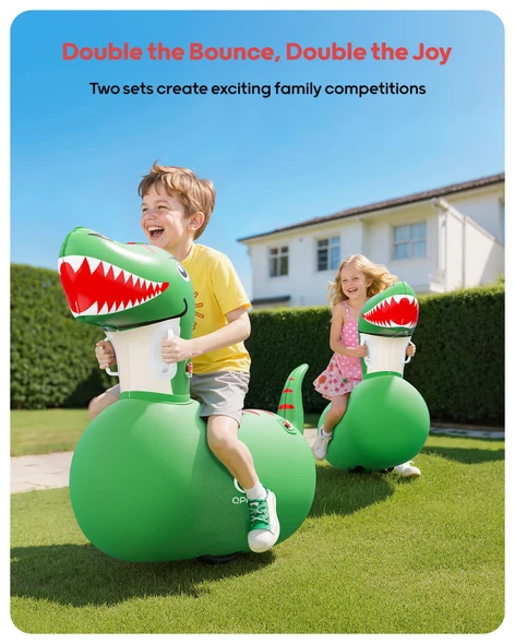 QPAU Inflatable Bouncy Dinosaur Toys 2 PCS with Hand Pump, Heavy Duty Giant Bouncy Pal, 220lbs Load Capacity, Ride On Bouncy Animal Hopper Toy, Indoor Outdoor Bouncers for Kids Girls Boys Ages 5+