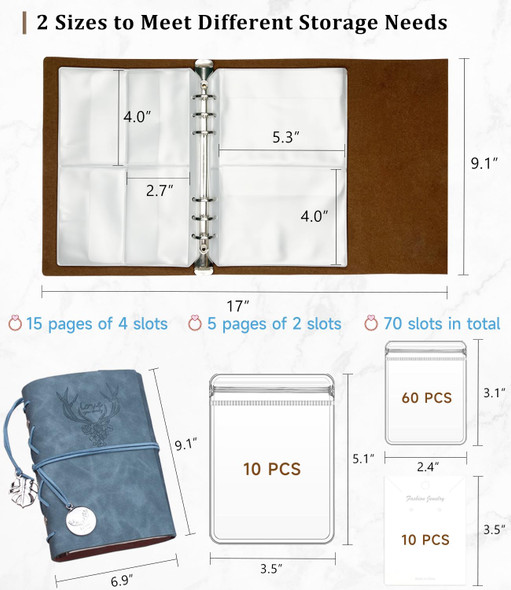 Jewelry Storage Book PU Leather Jewelry Book Organizer for Travel - Blue