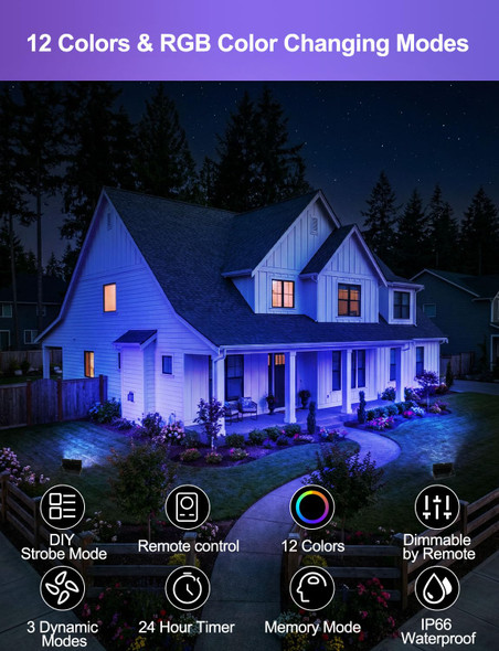 RGB Led Flood Light 50W Outdoor Color Changing DIY Customized Strobe Mode Stage Landscape Lighting Floodlights 12 Colors & 4 Modes Remote Control Included Timing IP66 Waterproof (2 Pack)
