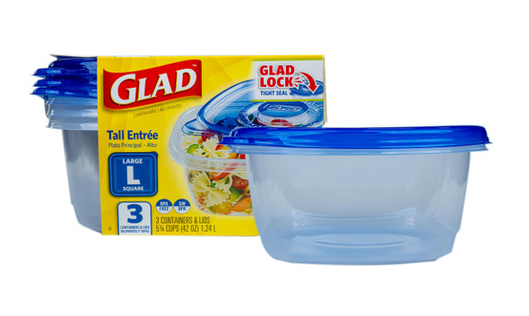 Glad GladWare Tall Entree Food Storage Containers with Lids Large Square BPA Free Plastic for Meal Prep and Lunches Lock Tight Seal Microwave and Dishwasher Safe 42 Oz 3 Count
