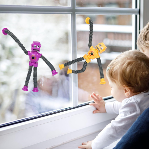 Invite 4 Pack Telescoping Suction Cup Robot Giraffe Toys Toddler Sensory Pop Tube Toys Fidget Toys for Anxious Children(Robot 3pcs & Giraffe 3pcs)