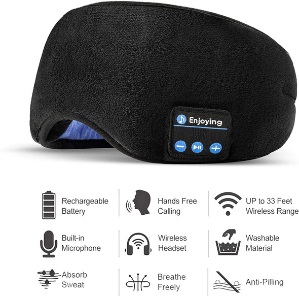 Bluetooth Sleeping Eye Mask - Wireless Music Headphones for Side Sleepers - Sleep Mask With Bluetooth 5.0 - 3D Wireless Headphones