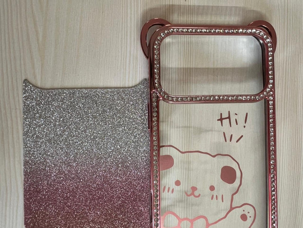 Glittery Phone Case for iPhone 17 Pro Max Rose Gold Premium Cartoon Design Mobile Cover