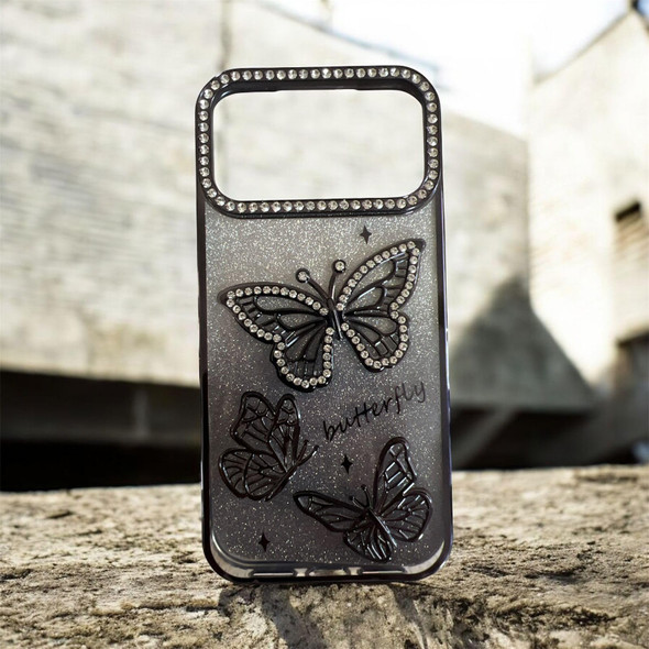 Glittery Butterfly Design Phone Case for iPhone 17 Pro Max Black Premium Mobile Cover