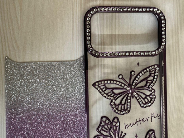 Glittery Butterfly Phone Case for iPhone 17 Pro Max Purple Protective Mobile Cover with Premium Design