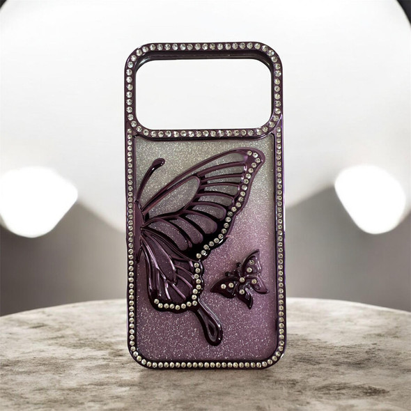 Glittery Butterfly Phone Case for iPhone 17 Pro Max Purple Protective Mobile Cover