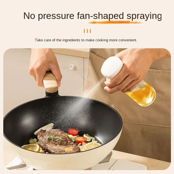 Kitchen Oil Bottle Cooking Oil Spray Olive Bottle Fitness Barbecue Spray Oil Dispenser White-220ML
