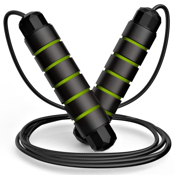 Jump Rope, Tangle-Free Rapid Speed Jumping Rope Cable with Ball Bearings for Women, Men & Kids, Adjustable Steel Jump Rope with Foam Handles for Home Gym Exercise Fitness Workout Equipment & Slim Body - Green