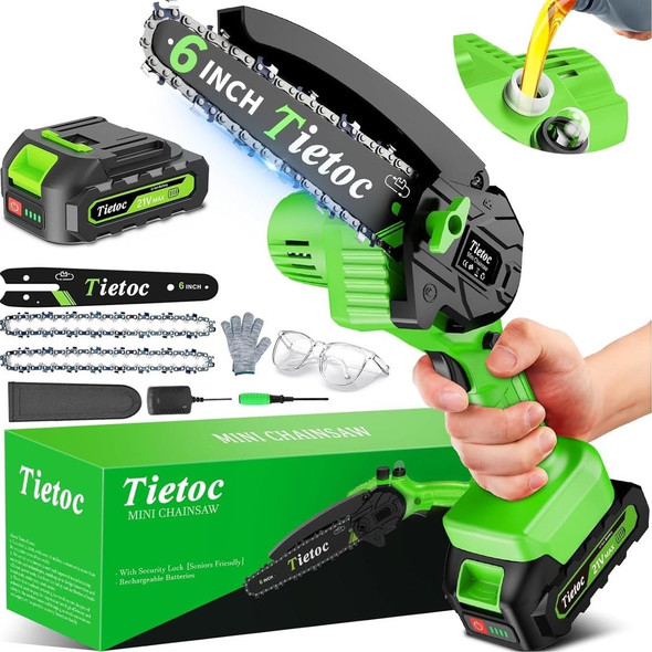 Tietoc Chainsaw 6 Inch Mini Electric Chainsaw Cordless Battery Powered Hand Held Saw for Wood/Trees Trimming Tools for Household and Garden Chain Saw Gift for Men Dad Husband Fathers Gardener 2026