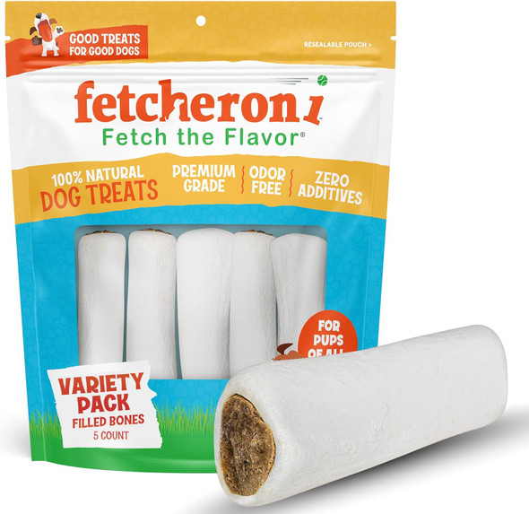 Stuffed Dog Bone - Dog Treat Filled with Flavor for Your Dog - Great for Dog Treat or Training - Long Lasting Dog Chew. (3 to 4 Inches, Variety Pack)