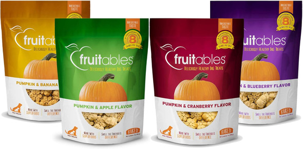 Fruitables Baked Dog Treats Variety 4 Pack - 1 Pumpkin & Apple - 1 Pumpkin & Banana - 1 Pumpkin & Blueberry - 1 Pumpkin & Cranberry - 7 oz Each Fruitables Baked Dog Treats Variety 4 Pack - 1 Pumpkin & Apple - 1 Pumpkin & Banana - 1 Pumpkin & Blueberry - 1 Pumpkin & Cranberry - 7 oz Each