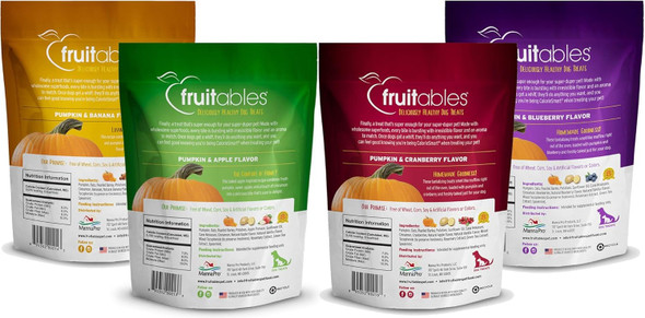 Fruitables Baked Dog Treats Variety 4 Pack - 1 Pumpkin & Apple - 1 Pumpkin & Banana - 1 Pumpkin & Blueberry - 1 Pumpkin & Cranberry - 7 oz Each Fruitables Baked Dog Treats Variety 4 Pack - 1 Pumpkin & Apple - 1 Pumpkin & Banana - 1 Pumpkin & Blueberry - 1 Pumpkin & Cranberry - 7 oz Each